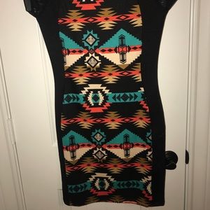 Aztec multi color print midi dress